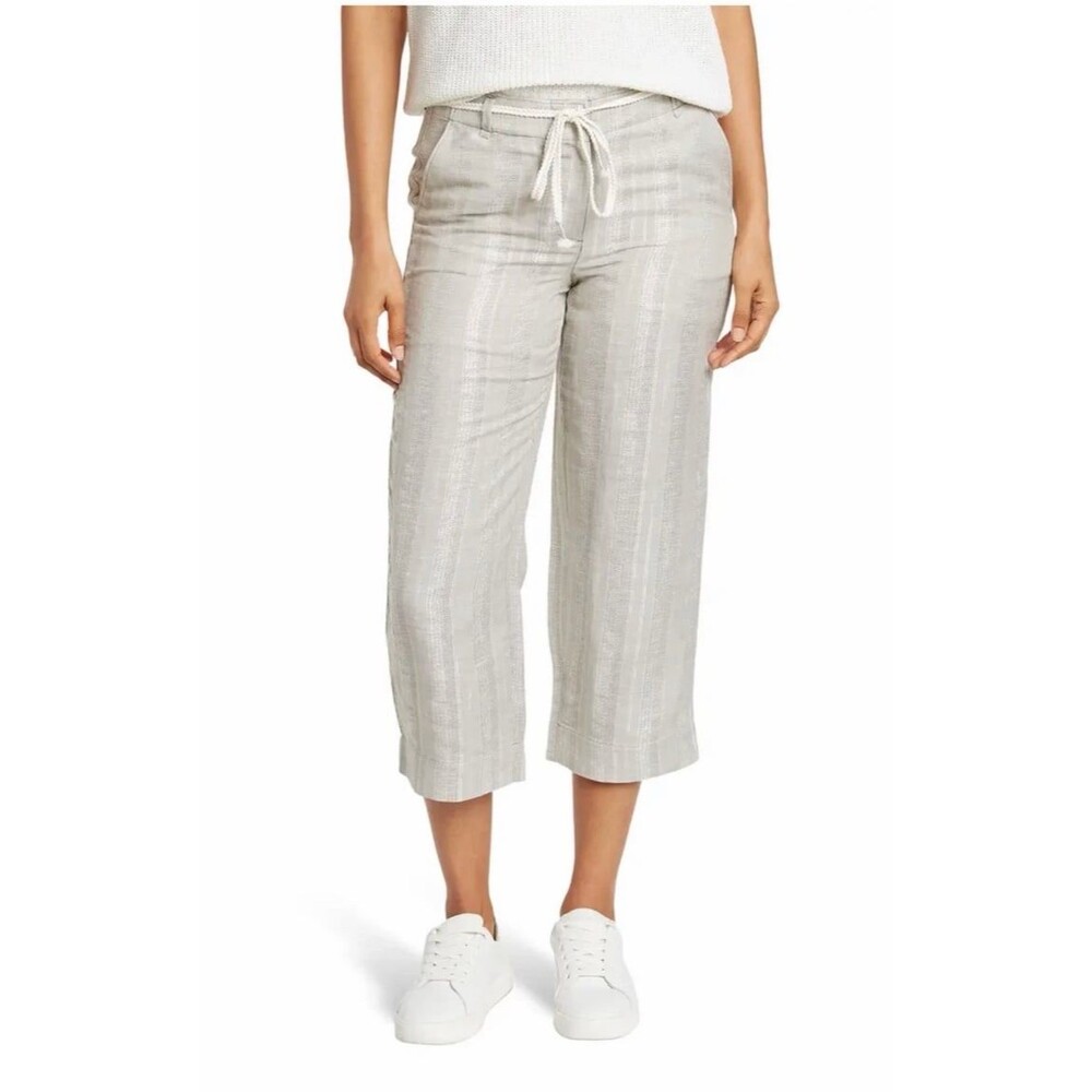 Tommy Bahama metallic silver and gray striped linen-blend crop trousers size 8